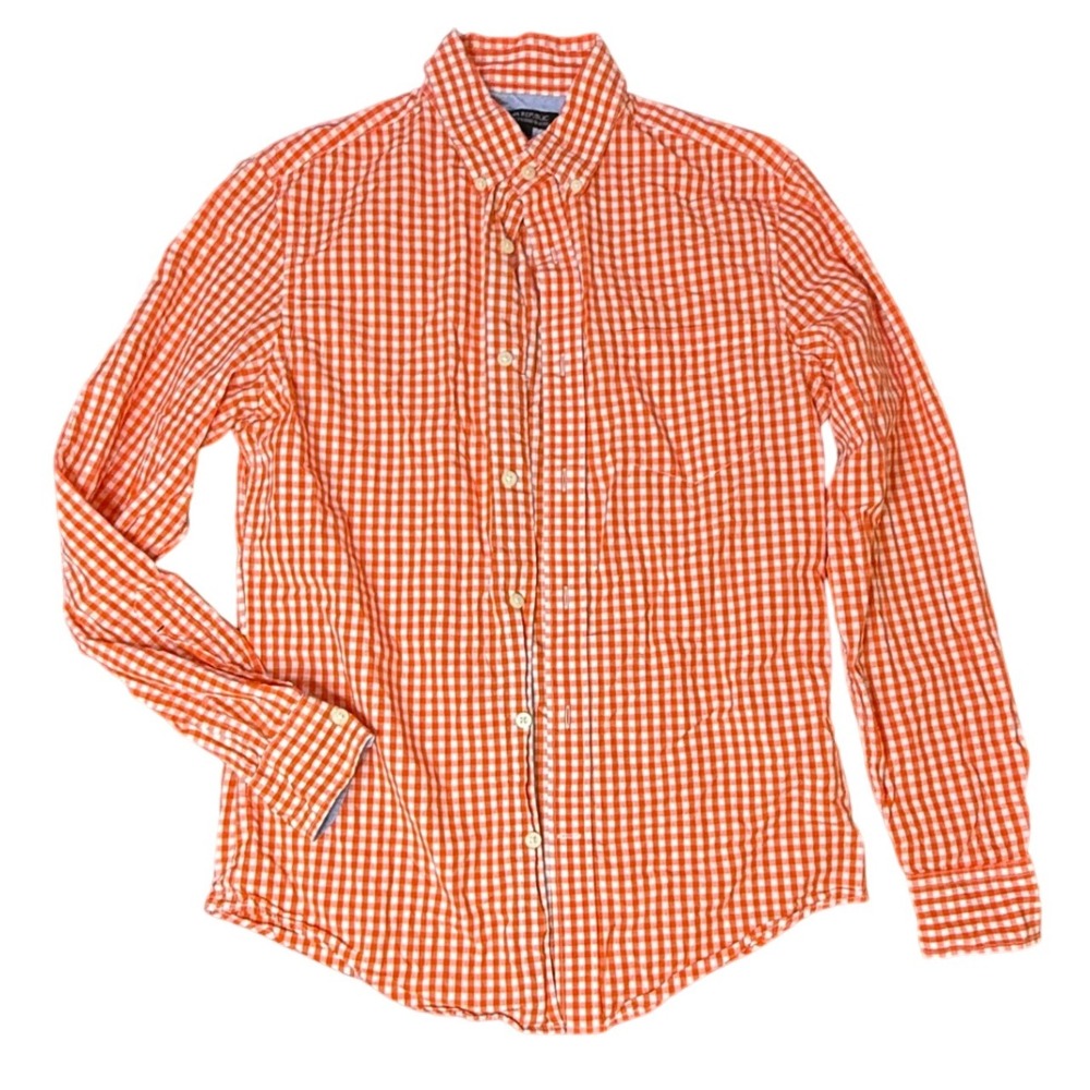 Banana Republic Men Orange Gingham Soft Wash Tailored Slim Fit Button Down Shirt